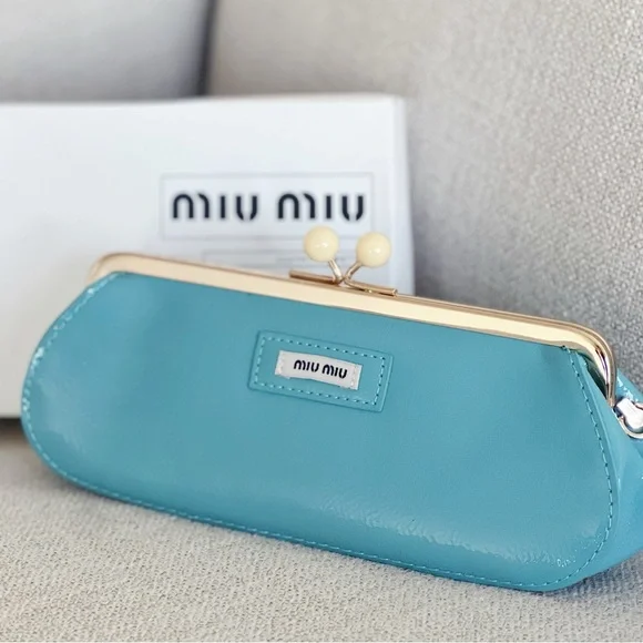 Miu Miu Blue Cosmetic Pouch with Chain - Picture 4 of 7